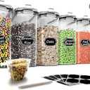 Wildone Cereal Storage Containers Set, Large BPA Free Plastic Airtight Food Storage Containers 4L for Flour, Sugar, 6 Piece Set Cereal Dispensers with 20 Labels & Marker, Black