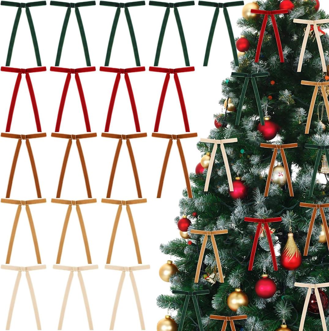 100 Pcs Velvet Bows for Christmas Tree Ornaments Colorful Small Bows 5 x 7 Inch Rustic Velvet Bow Multi Colored for Christmas Tree Gift Wrapping Garland Home Decor(Classic Color)