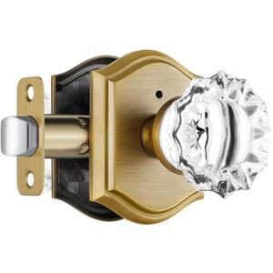 Glass Door Knobs Interior, Vintage Style Privacy Crystal Door Knobs with Lock, Antique Brass Door Knobs for Bedroom Bathroom, Push Pin Button Inside Lock, 1 Pack