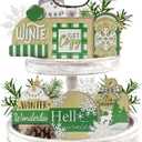 11 Pcs Hello Winter Green Tiered Tray Decor, Snowman Hat Cutting Board Farmhouse Wood Decorations Set, Snowflake Christmas Tree Rustic Wooden Decorative Signs for Home Table Shelf