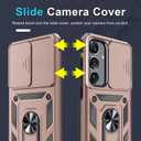 Janmitta Compatible with Samsung Galaxy S25 Plus/S24 Plus Case Built in Slide Camera Lens Cover+Screen Protector+Finger Ring Holder Kickstand,Heavy Duty Shockproof Full Body Phone Cover,Rose Gold