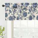 DriftAway Freda Jacobean Floral Linen Blend Blackout Thermal Insulated Energy Saving Privacy Window Linen Curtain Valance Rod Pocket 2 Layers Single 52 Inch by 14 Inch Plus 2 Inch Header Navy Beige