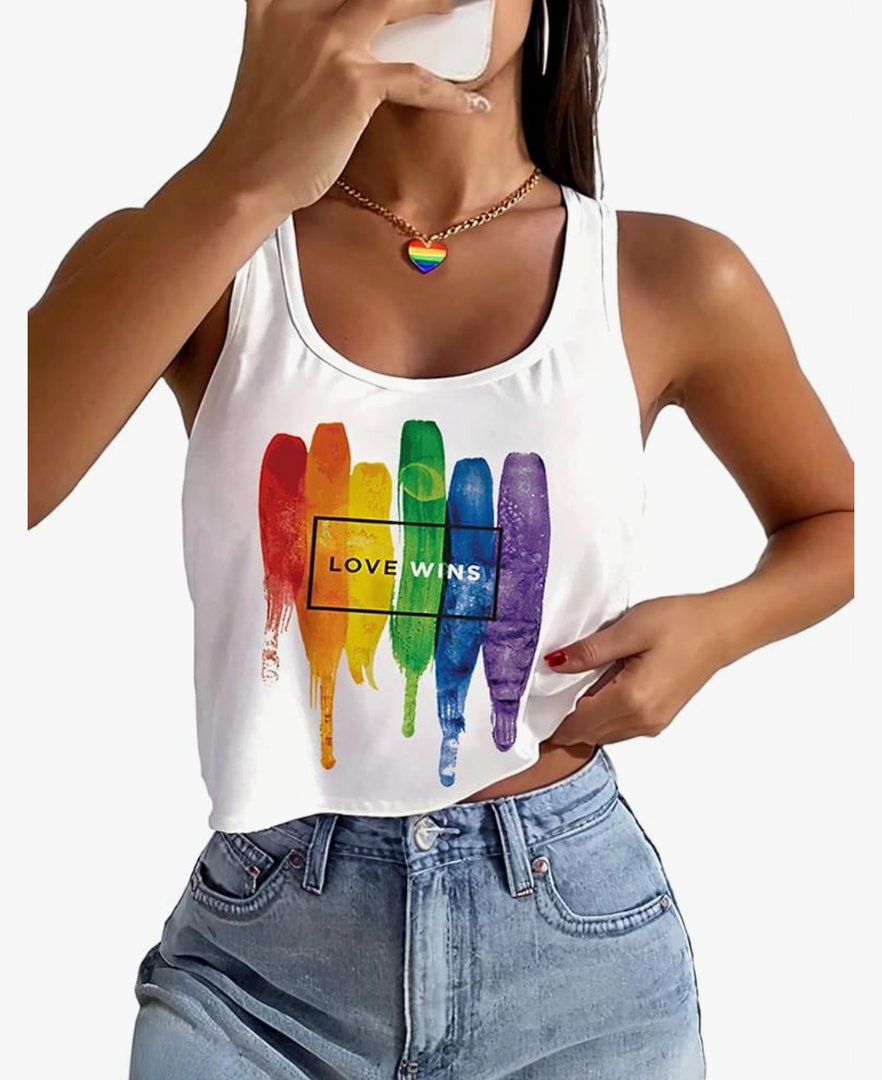 Pride Tank Top for Women LGBTQ Proud Month Crop Tops Rainbow Graphic Sleeveless Shirts size L