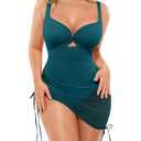 SHAPELLX Tummy Control Bathing Suit for Women Green One Piece Swimsuit Built-in Bra Swimdress with Sarong Wrap (Green X-Large)