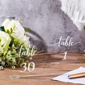 30 Pieces Acrylic Table Numbers 1-30 for Wedding Reception Clear Table Number Signs 1-30 with Stand Hexagonal Rectangle for Wedding Event Party Restaurant