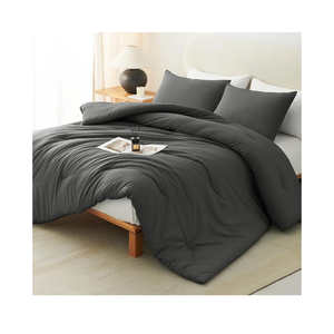 CozyLux Queen Comforter Set Dark Grey, 3 Pieces Solid Dark Gray Breathable Quilted Style Bedding Sets, Luxury Soft Microfiber Down Alternative Comforter for All Season (1 Comforter & 2 Pillowcases)