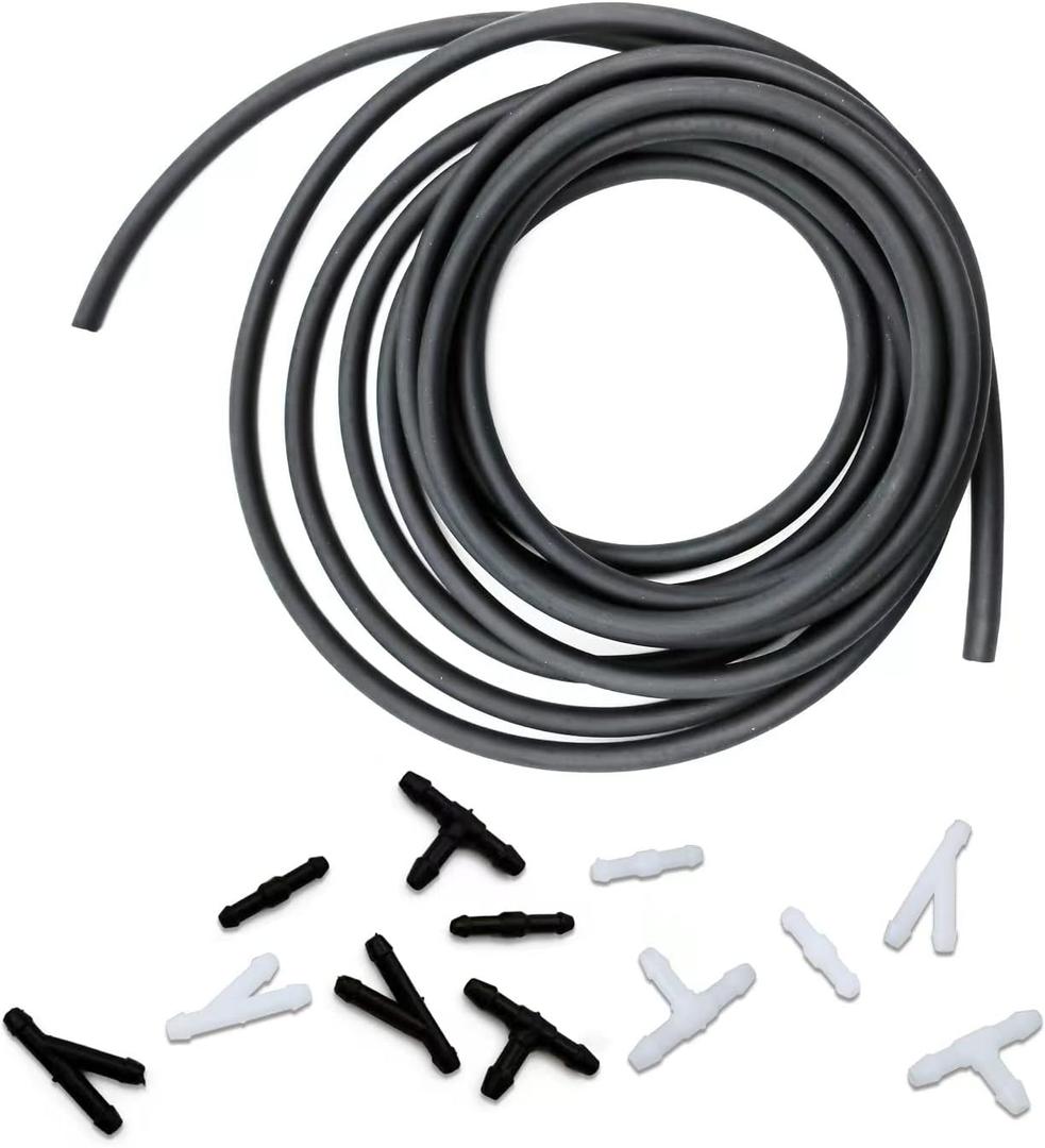 Windshield Washer Hose Kit, 4 Meter Washer Fluid Hose with 12 Pcs Hose Connectors, Suitable for Most Car Windshield Washer Tubing