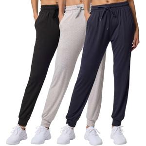 Real Essentials 3 Pack: Women's Lounge Joggers Sweatpants with Pockets Yoga Running Athletic Workout, Set 3, L, Pack of 3