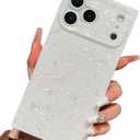 KERZZIL Elegent Pearl with Glitter Powder Compatible with iPhone Case, Slim Soft Rectangle Edge TPU Silicone Protective Bumper Cases Cover(White,17 Pro)