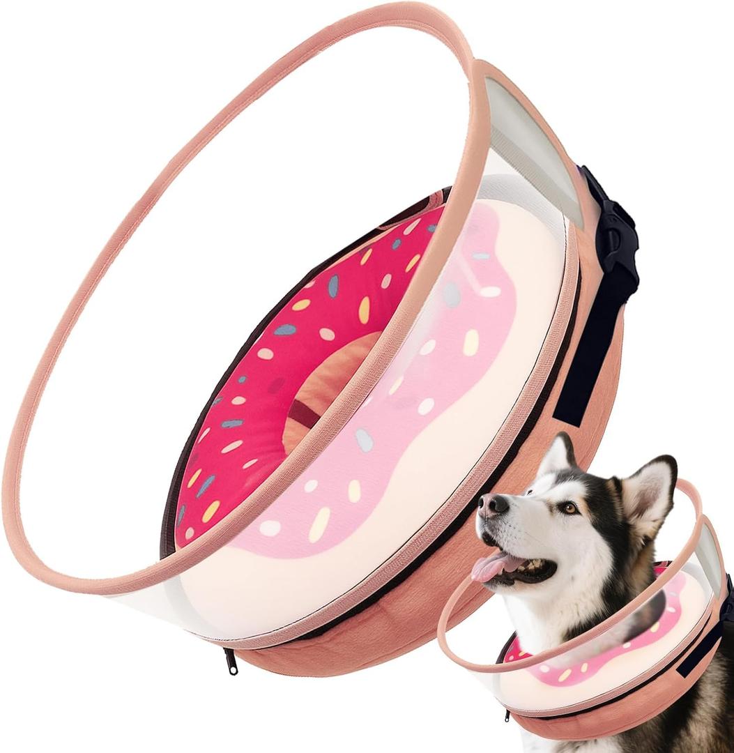 Inflatable Dog Cone Collar with Detachable Sturdy Shield,Soft&Lightweight-Ideal for Post-Surgery Recovery and Daily Wear,Suitable for Small Medium Large Dog Breeds(Donut Pink,XL) (XL(Neck:18-22"))