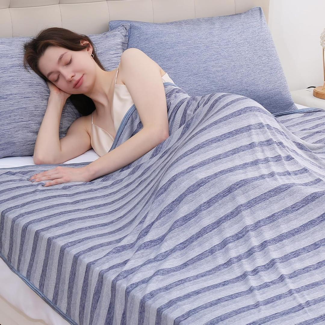 Marchpower Cooling Blanket for Hot Sleepers for Kids, Double Sided Arc-Chill Cooling Fabric Q-Max>0.5, Cooling Blanekt for Hot Flashes and Night Sweats, Cool Blanekt Cold Blanket for Summer Blue (Throw 51"X67")