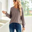 Long Sleeve Shirts for Women 2026 Spring Dressy Casual Blouses Pleated Crewneck Tunic Tops for Leggings Cute Tee (Brown, L)