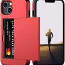 Nvollnoe for iPhone 13 Case with Card Holder Heavy Duty Protective Dual Layer Shockproof Hidden Card Slot Slim Wallet Case for iPhone 13 for Women&Men(Red)
