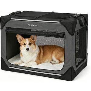 Collapsible Soft Dog Crate 30 Inch, Portable Travel Pet Crate for Medium Dogs with 4-Door Mesh, Medium Dog Kennel Carrier Indoor & Outdoor, Dark Grey