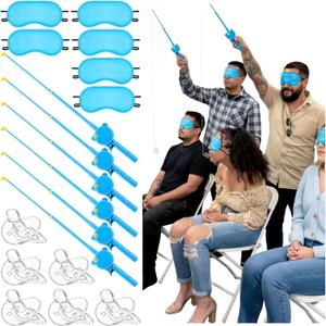 6 Set Baby Shower Games Fishing The Pacifier Blindfolds Feeding Games Funny Baby Shower Gender Reveal Party Game Bridal Showers for Guest Wedding Party(The Pacifier Is Not Magnetic) (Blue)