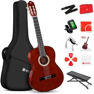 Classical Guitar Full Size 4/4 Spanish Style Classical Guitarra, 39 Inch Nylon Strings Guitar Ideal for Beginner Adults, Solid Rosewood Red, by Vangoa
