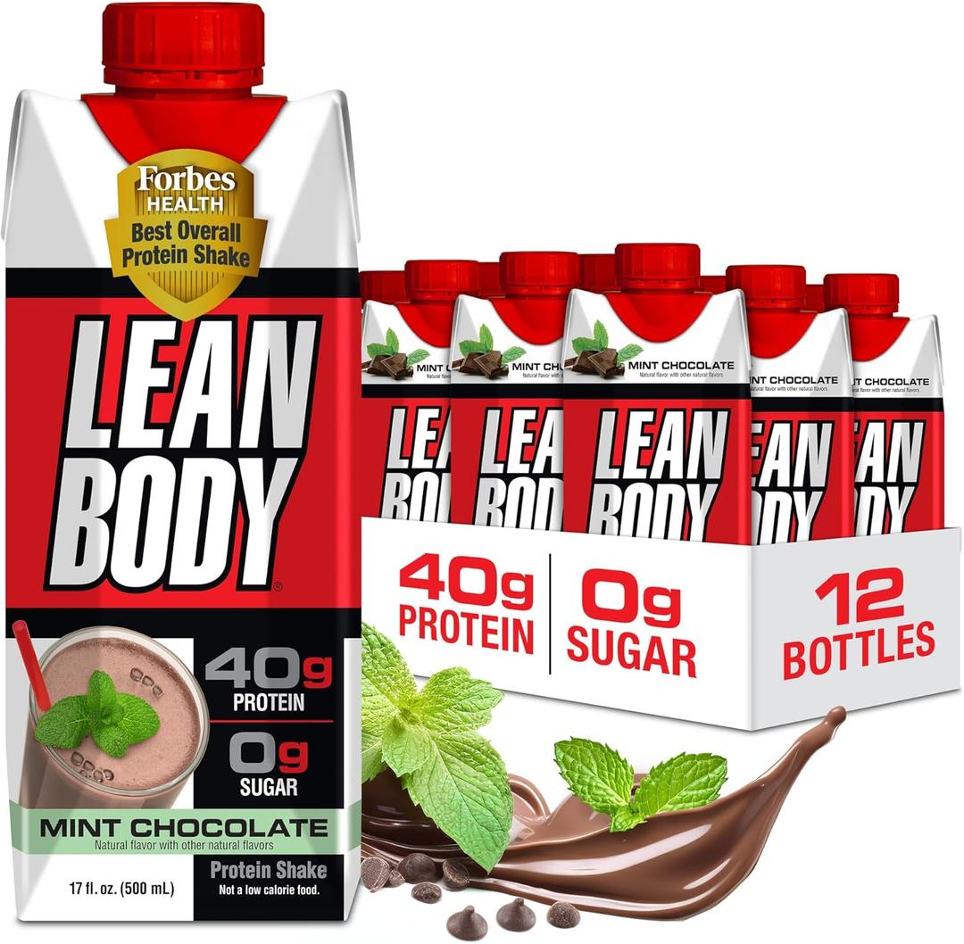 Labrada Lean Body Ready-to-Drink Mint Chocolate Protein Shake, 40g Protein, Whey Blend, 0 Sugar, Gluten Free, 22 Vitamins & Minerals, (Recyclable Carton & Lid - Pack of 12) LABRADA (EXP 12/04/26)