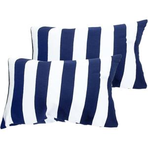 Leaveland Retro Navy Blue Stripe 12x20 Inch Set of 2 Cotton Polyester Square Throw Pillow Case Decorative Durable Cushion Slipcover Home Decor Sofa Porch Standard Size Accent Pillowcase Encasement