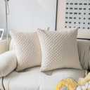 Kevin Textile Pillow Covers Decorative Set of 2 Striped Corduroy Plush Velvet Pillowcases Boho Cushion Cover for Couch 18x18 Inch Cream
