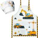 R HORSE Kid Apron and Chef Hat Set- 2Pcs Adjustable Vehicle Children Kitchen Apron Dress up Role Play Chef Toy Kid Funny Cooking Birthday Gift for Kids Cooking Baking Painting and Training