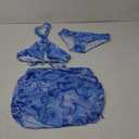 Girls Swimsuits 3 Piece Bathing Suit Allover Printed Criss Cross Bikini Set with Cover Up Skirt Beach Swimwear 7-16 Years (Blue)