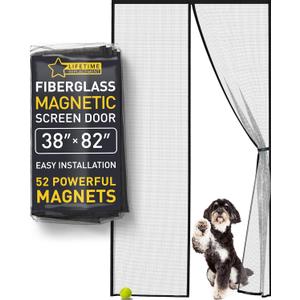Flux Phenom Upgraded Magnetic Screen Door - Bugs Out, Breeze in - 9min Install Auto-Sealing Heavy Duty Double Stitched Mesh, 52 Magnets, Hands Free Patio Doors Net, Pet & Kid Friendly, 38 x 82 Inch
