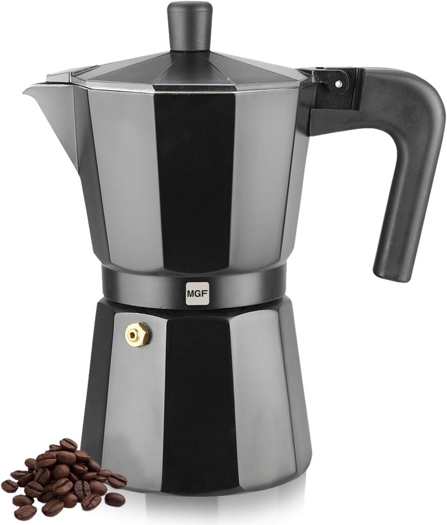 Magefesa Kenia Noir Stovetop Espresso Moka Pot, 12-Cup/20 oz, Italian Coffee Maker for Cuban Coffee, Extra-Thick Aluminum, Heat-Resistant Handle, Safe & Easy-to-Use, Greca Coffee Maker (BLACK)
