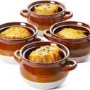 LE TAUCI French Onion Soup Bowls with Handles, 22 Ounce Ceramic French Onion Soup Crocks Oven Safe Serving Bowls for Soup, Chili, Beef Stew, Cereal, Pot Pies, Set of 4