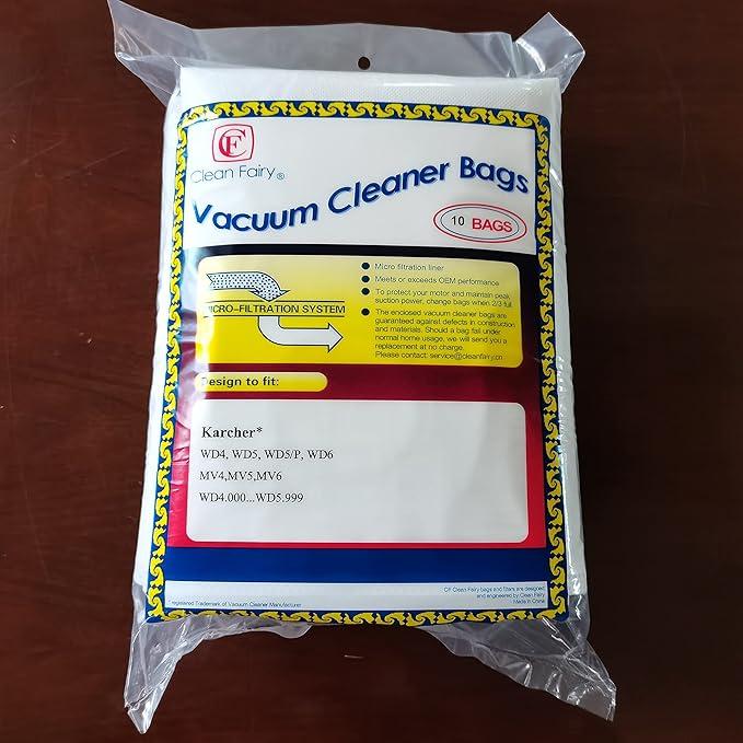 CF Clean Fairy 10Pack Replacement Fleece Filter Bags Compatible With Karcher WD4 WD5 WD5/P MV4 MV5 MV6 Wet & Dry Vacuums Replacement for Karcher 2.863-006.0