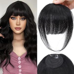 Clip in Bangs, Synthetic French Bangs Hair Clip, Fake Bangs Fringe with Temples Hairpieces 889