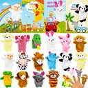 Valentines Day Card with Plush Animal Finger Puppet Toys Sets, 16Pcs Cartoon Hand Puppets for Kids Valentine's Day Preschool Classroom Exchange Prizes, Valentine Theme Party Favor