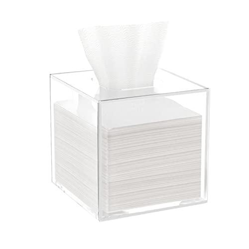 HBlife Acrylic Tissue Box Holder & Cover with Magnetic Bottom, Multi-Use Dryer Sheet & Mask Case Organizer for Bathroom, Car, Office, Table - Clear Square, 5.51 x 5.51 x 5.91 Inches