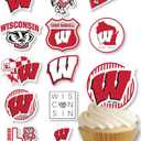 Wisconsin Cupcake Topper Party Supplies for UW Football, Birthday, Graduation Party Decorations (24 Pieces) (Wisconsin Badgers)