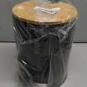 Mini Trash Can with Bamboo Lid Soft Close and Foot Pedal, 0.8Gal / 3L Tiny Round Trash Can with Removable Plastic Inner Wastebasket for Bathroom, Bedroom, Powder Room, Office, Desk, Car, Black