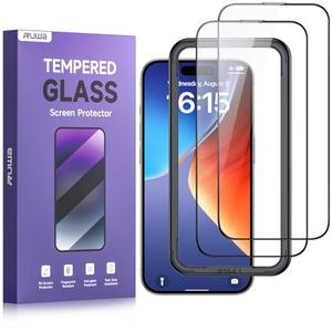 Ruwa Screen Protector for iPhone 15, iPhone 16 [6.1 Inch][2-Pack] Tempered Glass with Easy Installation Frame, HD Clear,Anti-Scratch, Full Coverage