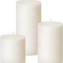Ivory Unscented Pillar Candles 3-Pack Dripless & Smokeless, Long-Burning Thick Candles (2",3",4" Heights) for Weddings, Home Decor & Serene Ambiance