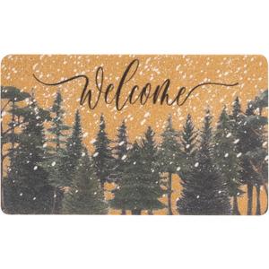 Winter Chirstmas Welcome-Doormat Outdoor-Entrance Pine-Trees Front-Door-Mat, Faux-Coir Seasonal Entryway-Rug Non-Slip Dirt-Trapping Indoor-Outside Porch Mat 17"x30" for Home Decor