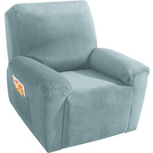 MAXIJIN Velvet 4 Piece Recliner Cover Stretch Plush Soft Recliner Chair Covers Thick Soft Reclining Chair Slipcovers Furniture Protector with Side Pocket for Kids, Pets (Dusty Blue)