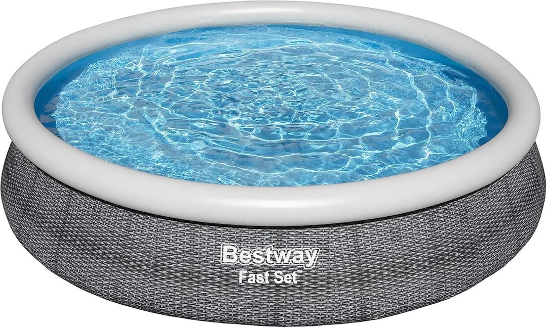 Bestway Fast Set Inflatable Pool Set (12' x 30") | Rattan Print | Round Above Ground Pool | Includes Filter Pump & Repair Patch (12 x 30 Rattan Print)