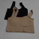 INIBUD Women's Sports Bra Padded Workout Set Crop Tank Tops Bralette Ribbed Seamless Gym Longline (Medium, Black+beige)
