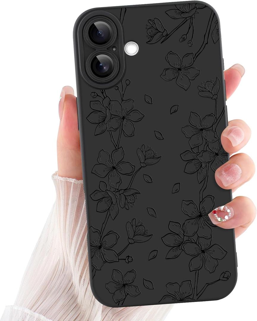 ZIYE Compatible with iPhone Air Case Flower Floral Pattern for Women Girls Slim Soft TPU Camera Protection Cute Cover Designed for iPhone Air 6.5 Inch, Black