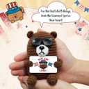 2 x Best Dad Ever Gifts - Handmade Positive Crochet Animals Bear with Card - Fathers Day Birthday Gifts for Dad from Daughter Son, Funny Bear Gift for Dads, Stepdad Father Gift, Table Desk Decor (Brown - Patriotic Dad)