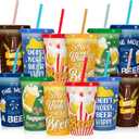 Jansun 12pcs Beer Funny Quotes Color Changing Cups with Lids and Straws 12Oz Reusable Plastic Cups for Oktoberfest Party Favors Goodie for Home Kitchen Office Bar Supplies