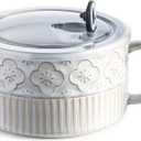 Gomakren Extra Large Soup Bowl with Handle, 39 Ounces Microwave Ramen Bowl, Ceramic Bowl with Lid, 6 Inch Soup Mug Cup for Cereal, Ramen, Instant Noodle, Beige White