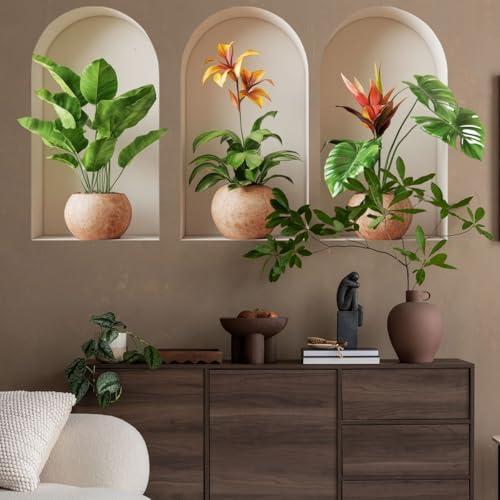3D Potted Plants Wall Stickers，Green Plants Wall Decals，Peel and Stick 3D Magic Art Sticker，for Living Room Bedroom Aisle Entrance Sofa Backdrop Yoga Room Home Decor (Colorful)