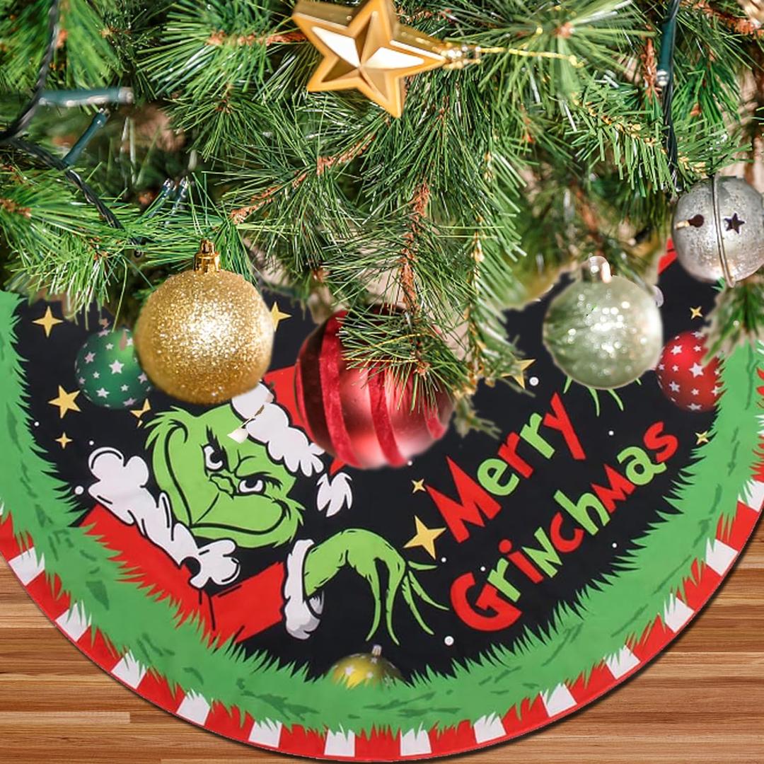 Merry Christmas Tree Skirt Collar 48 Inch, Softand Funny Farmhouse Holiday Decor Xmas Party Holiday Decoration
