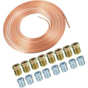1 Set 25 Ft of 5/16 Inch OD Brake Line Tubing Kit Flexible Copper Coated Brake Line Tube Roll Coil with 16 Inverted Flare Fittings Replacement