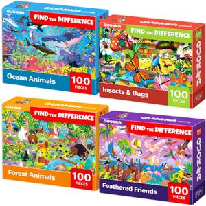 QUOKKA 100 Piece Puzzles for Kids Ages 4-6  4 Puzzles for Kids Ages 6-8  Search and Find Ocean and Forest Animals Kid Activities for 8-10 yo  Toddler Learning Toy Game Gift for Boys and Girls 5-8