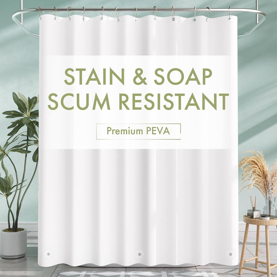 AmazerBath Long Shower Curtain Liner, 72x78 Plastic White Shower Curtain Liner, Cute Waterproof PEVA Shower Curtains, Lightweight Shower Curtains for Bathroom with Magnets and 12 Rustproof Grommets