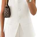 ZESICA Women's 2025 Summer 2 Piece Short Sets Sleeveless Crew Neck Suit Vest Tops High Waist Shorts Business Outfits,White,Medium